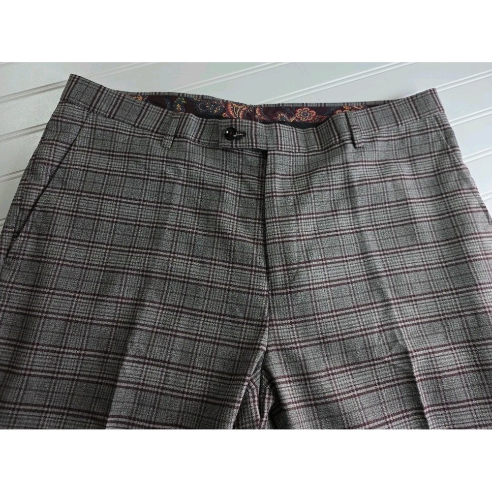Paisley‎ & Gray Men's Slim Fit Trousers Gray Maroon Plaid Pants 36x32
